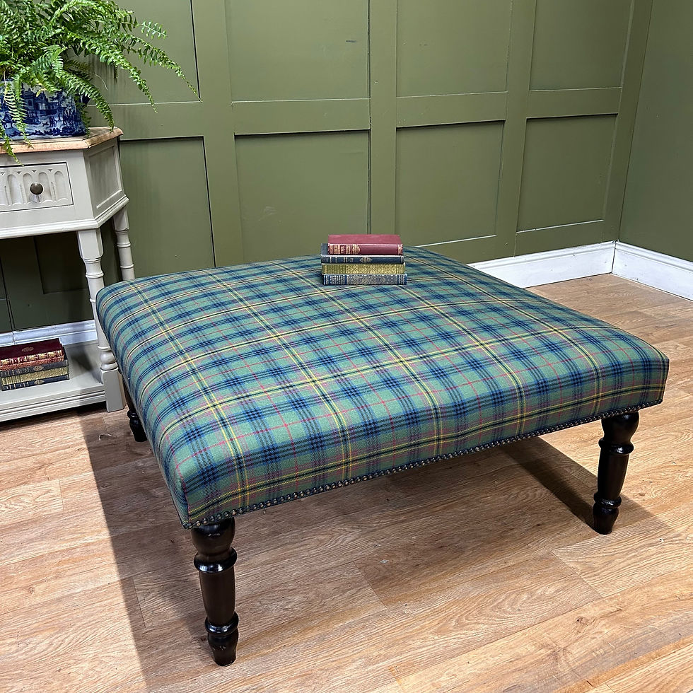 Thumbnail: 3Ft Square Upholstered Footstool Green/Navy Blue Check 