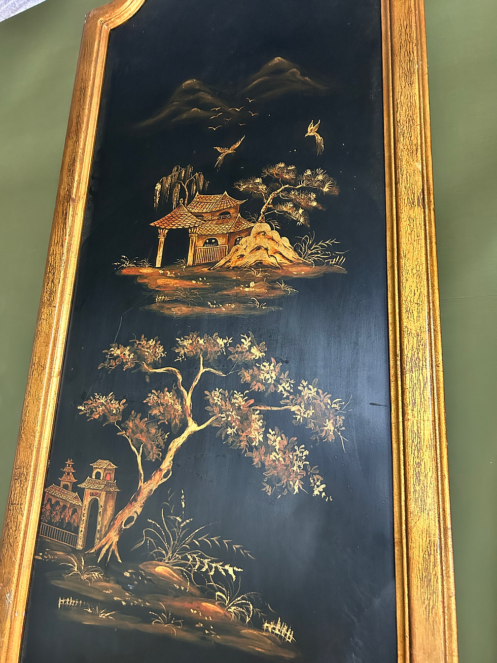 Thumbnail: Pair of Wall Hanging Black Lacquered Oriental Panels 