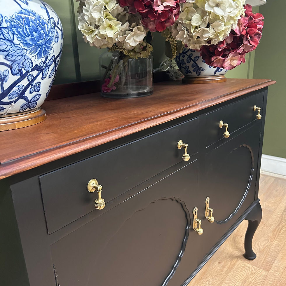 Thumbnail: Antique Edwardian Black Sideboard Brass Droplet Handles 