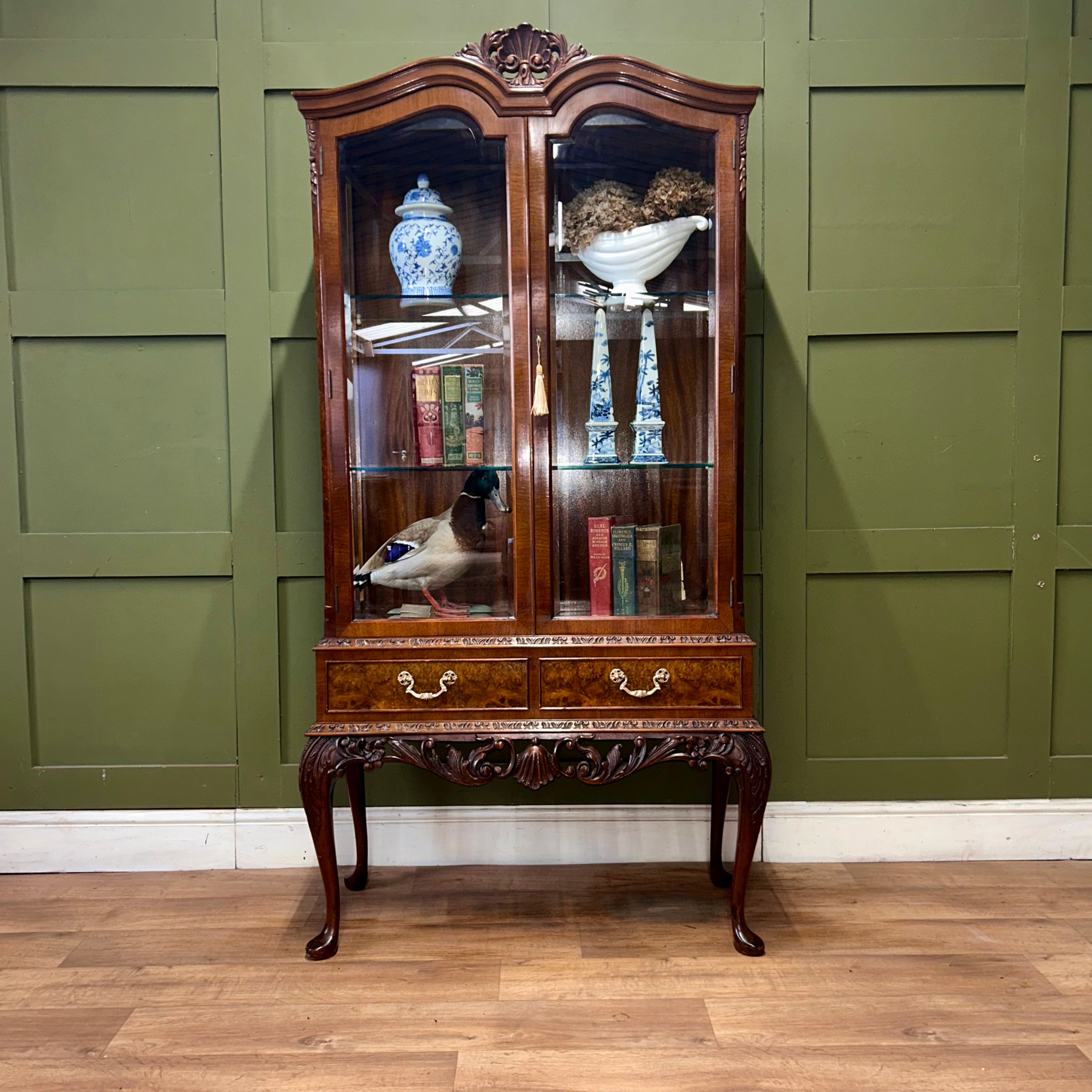 Antique Burr Walnut Glazed Cabinet by Gillespie & Woodside 