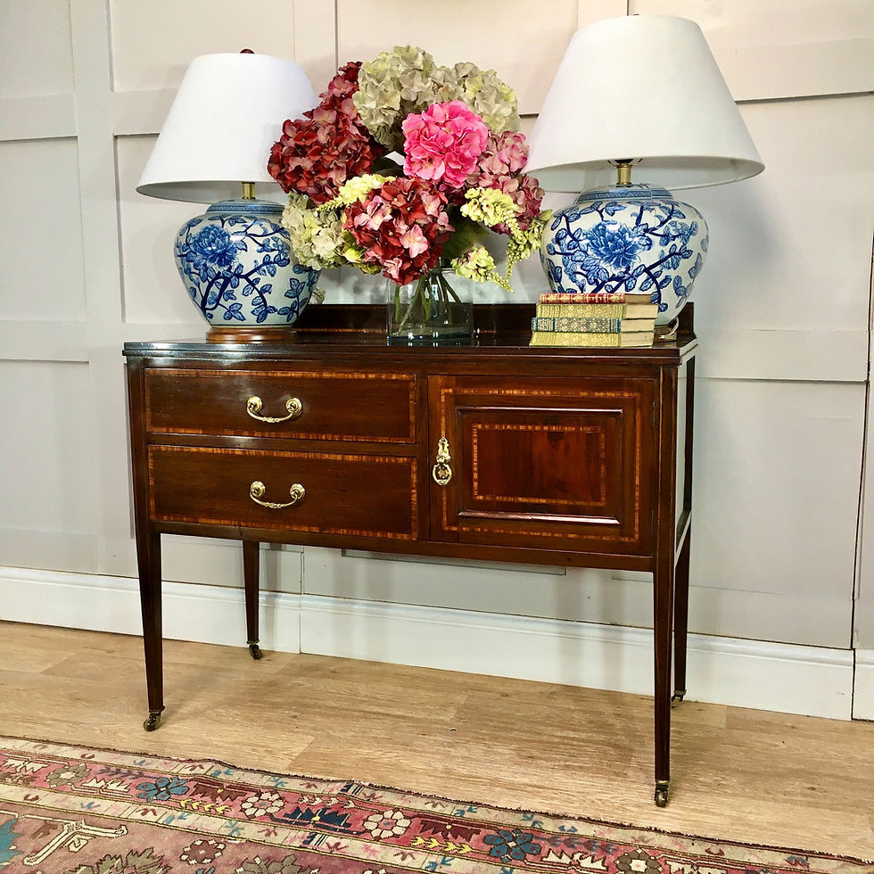 Thumbnail: Antique Edwardian Console Chest Brass Castor Feet Inlaid Detailing 