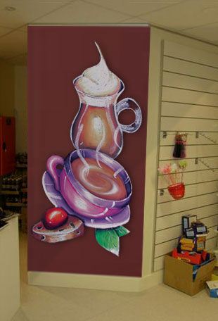 Custom chalk-art Sydney of a steaming coffee cup and jug.