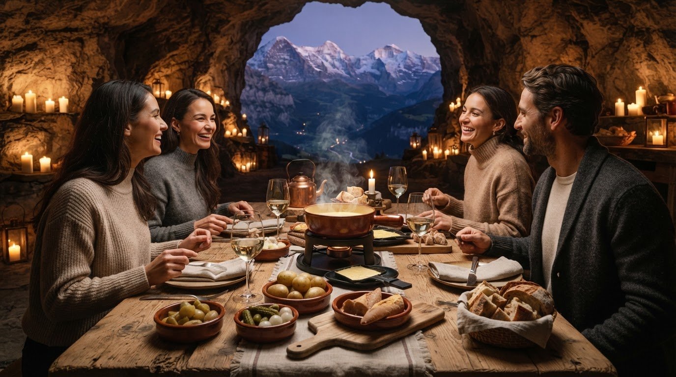 Fondue, Raclette und Dinner in Höhlen und besonderer Kulisse