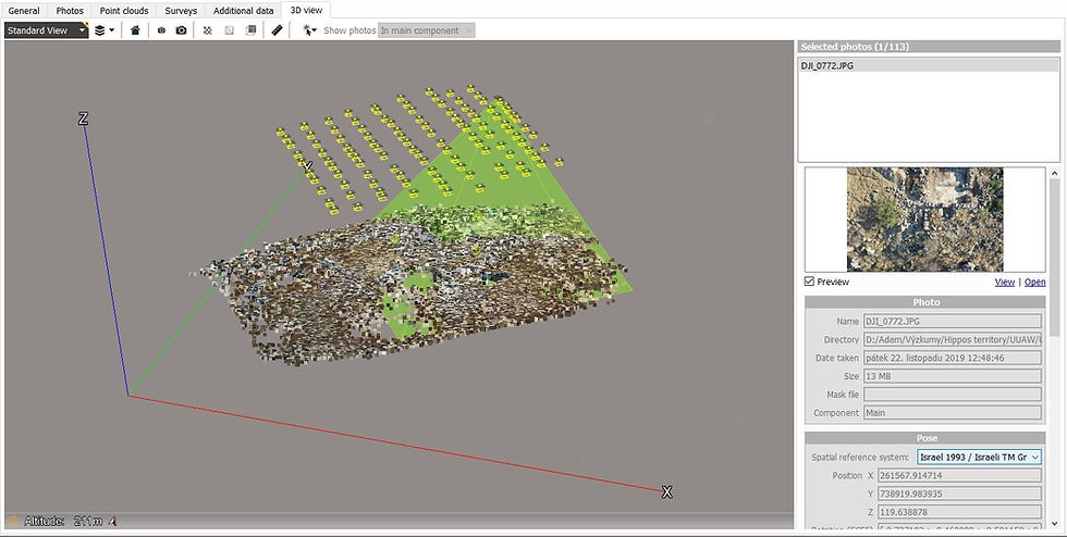 Ukázka orientace snímků a výsledků triangulace v programu Context Capture