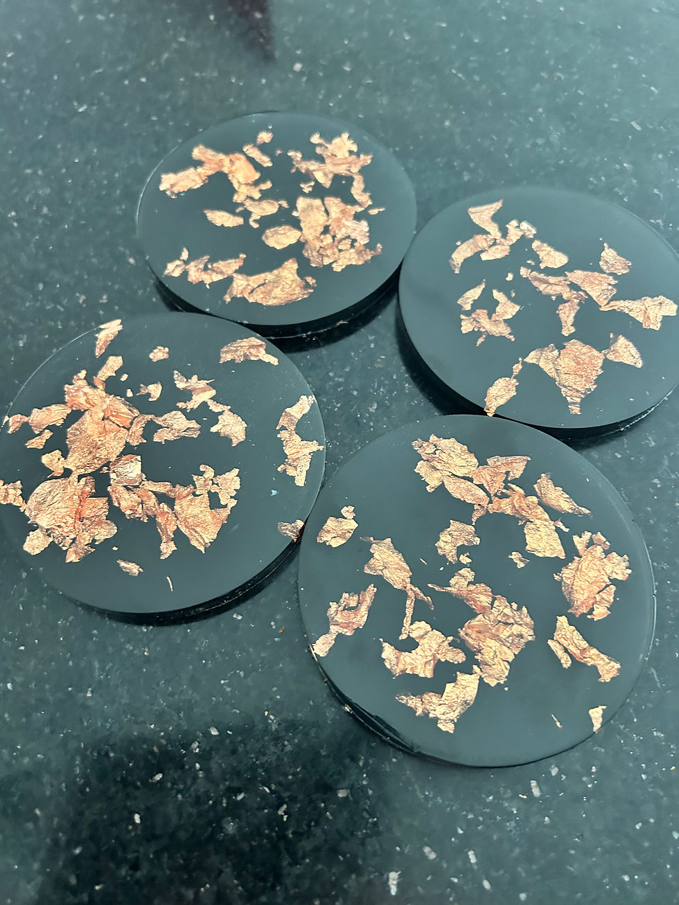 Thumbnail: Resin coasters with copper leaf