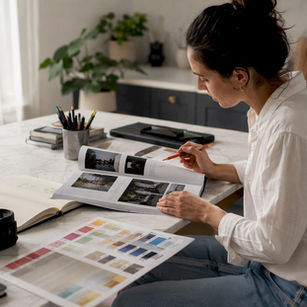 Photographer reviewing exhibition listings at home