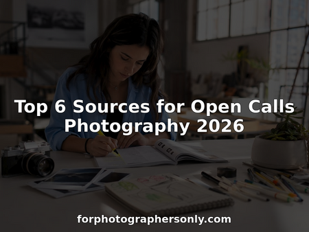 Photographer reviewing printed open calls directory at desk