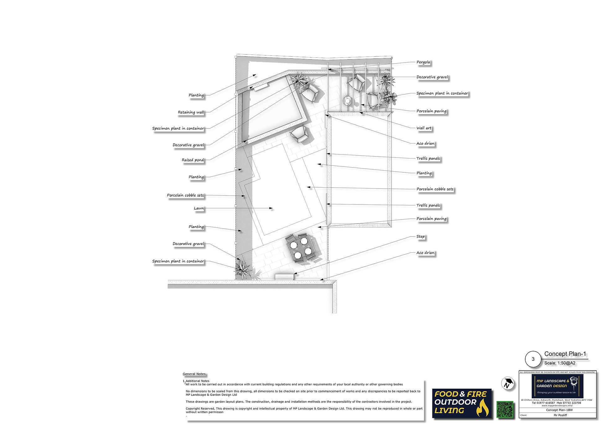 Garden design plans for a small rear garden in Ponterfact by MP Landscape & Garden Design
