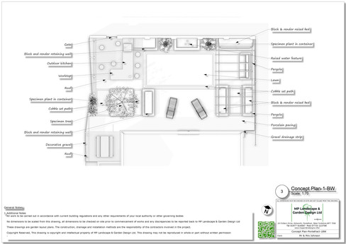 Garden design plans for a property in Pontefract West Yorkshire.