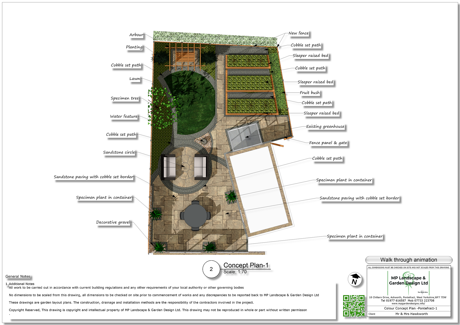 Garden design plans for a sloping garden in Pontefract.