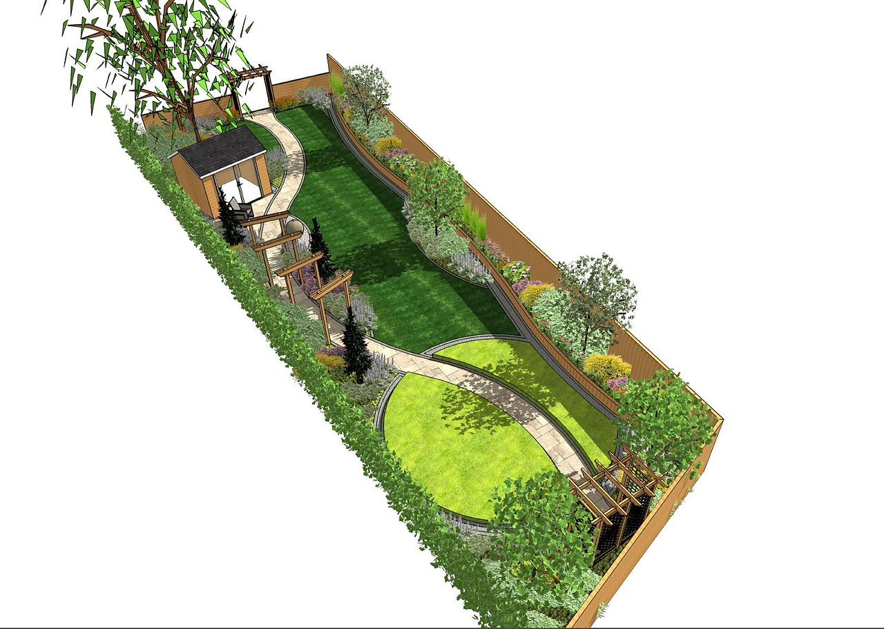 1, Overview of a garden design layout for a rear garden in Wakefield