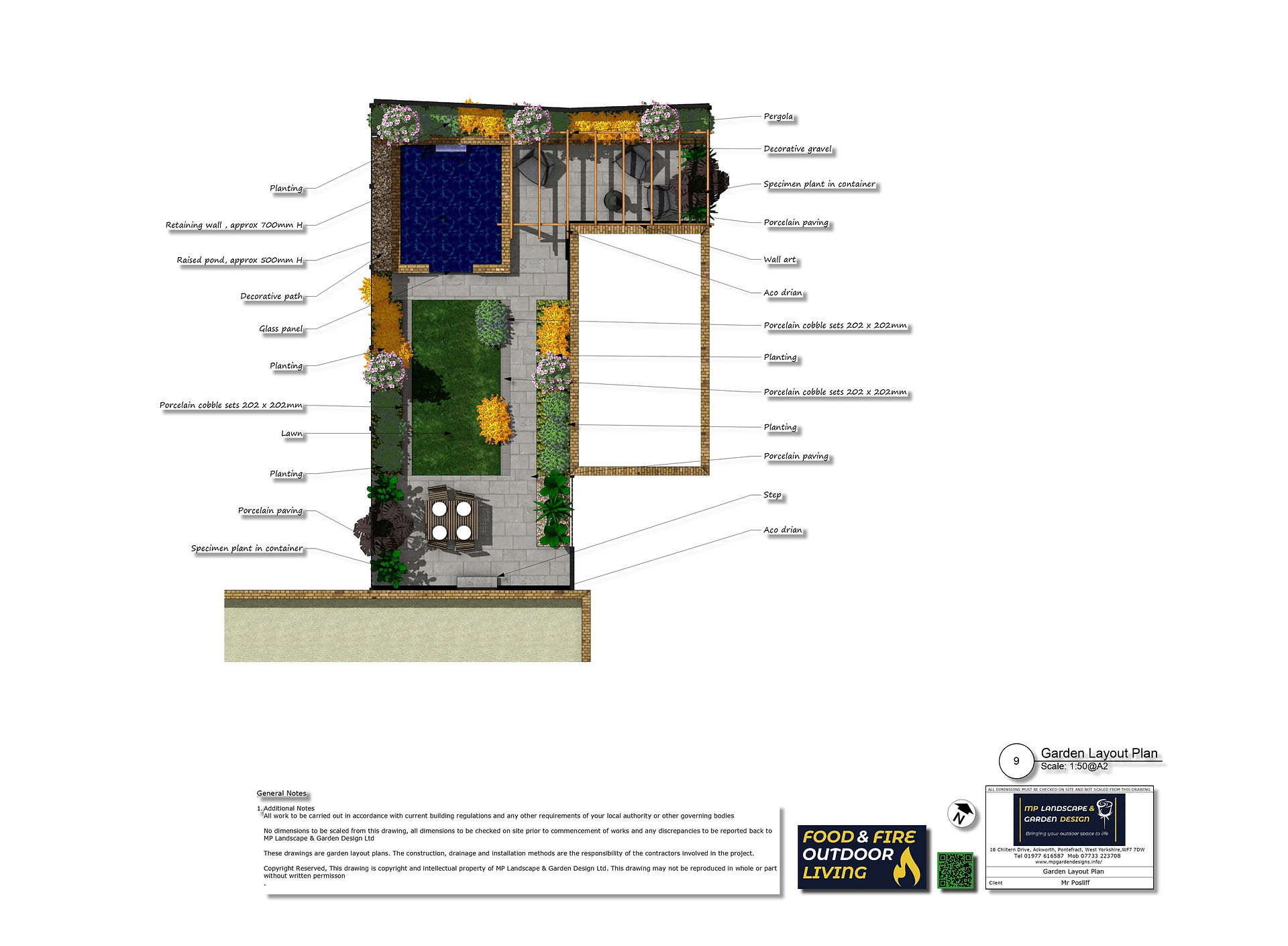 Garden design plans with a raised pond by MP Landscape & Garden Design