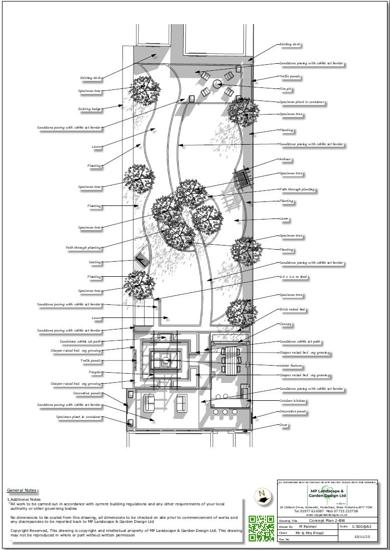 Landscape design plans for a property in Pontefract by MP Landscape & Design Ltd.