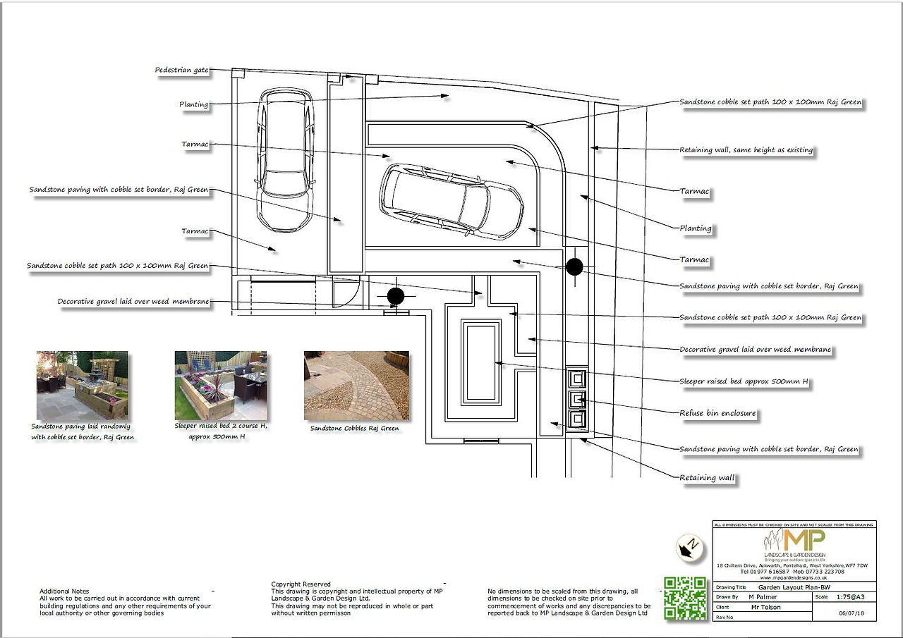 Garden layout plans black and white for a front garden in Kippax, Leeds