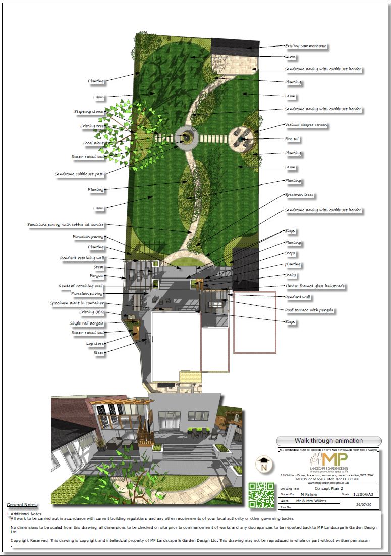 2, Colour concept plan,1 for a rear garden in Wakefield