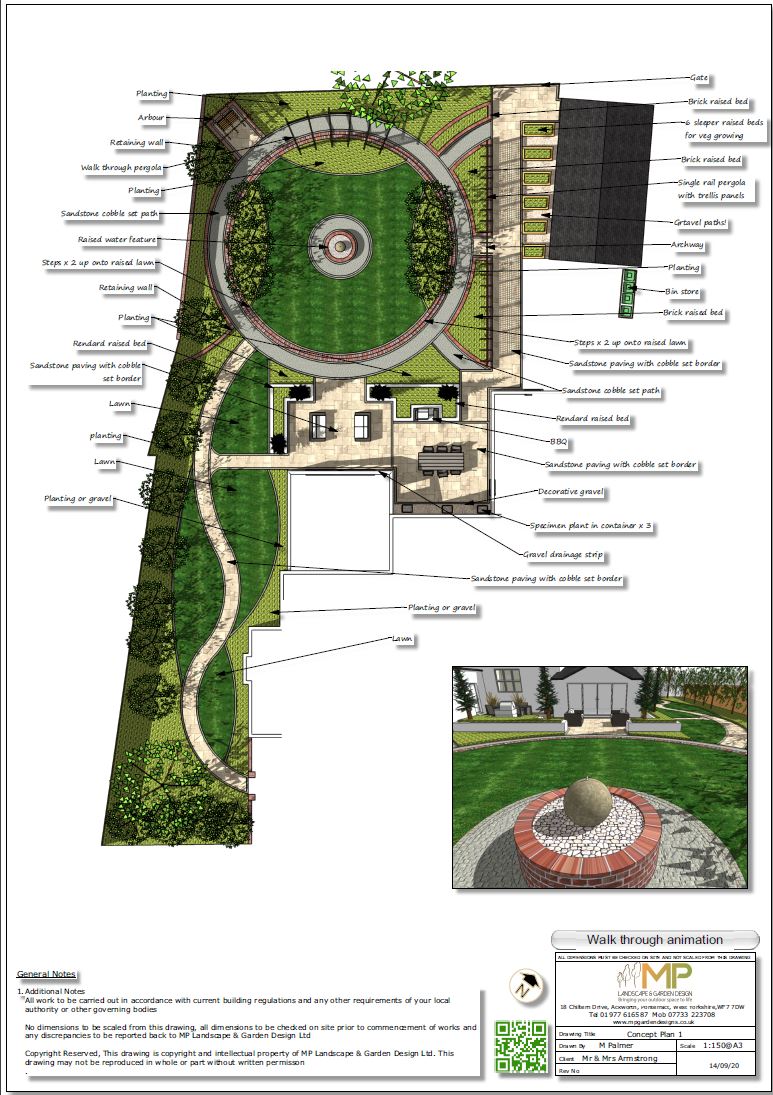 2, Colour concept plan,1 for a rear garden in Wakefield