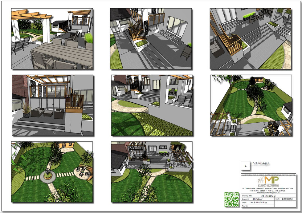 4, Concept plan,1 3D images for a rear garden in Wakefield