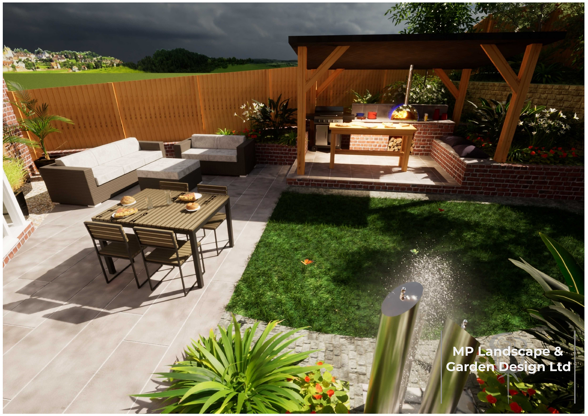 Garden design with outdoor kitchen, Leeds.