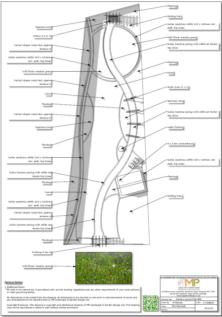 Garden design layout plan for a rear garden in Wakefield