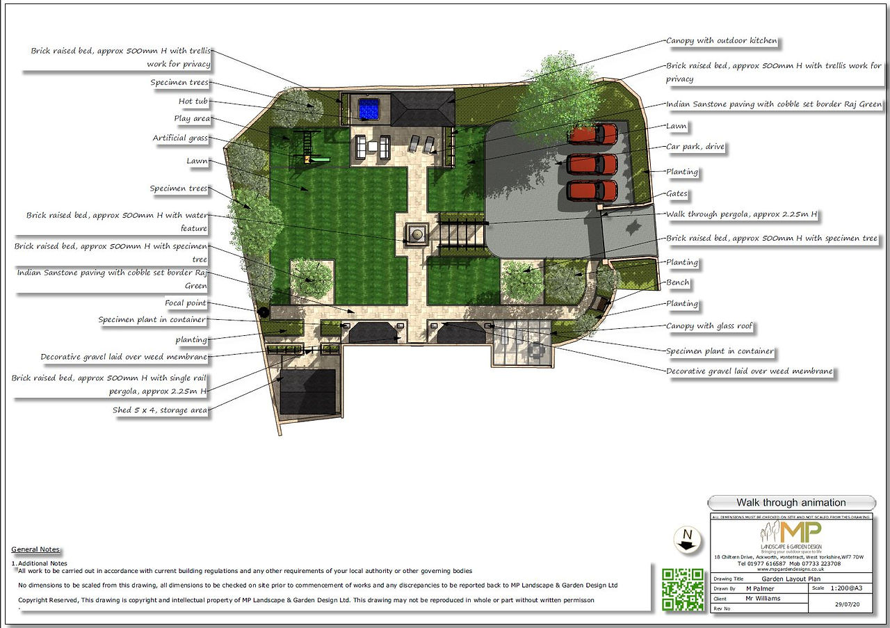 2, Colour garden layout plan for a rear garden in Wakefield