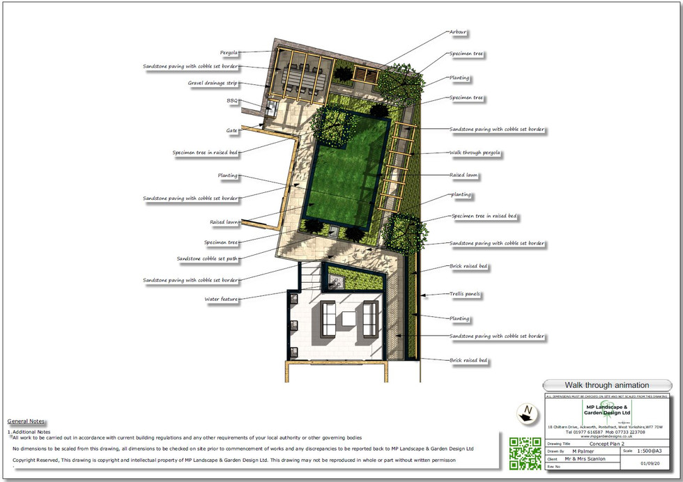 2, Colour concept plan,1 for a rear garden in Ackworth