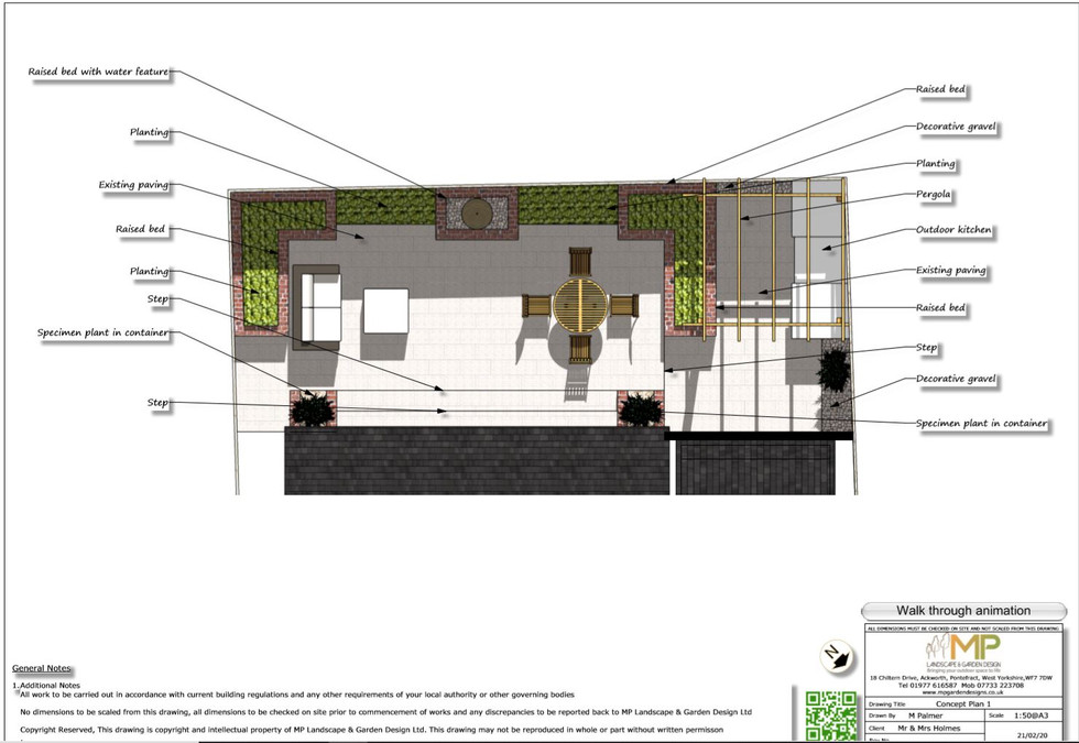 2, Colour concept plan-1 for a rear garden in Wakefield
