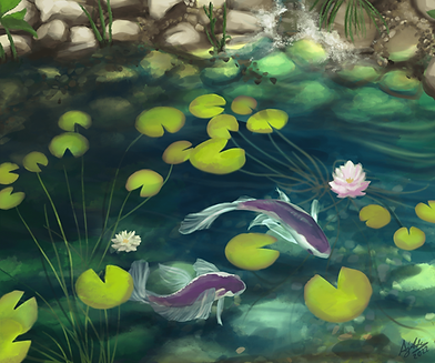koi pond illustration