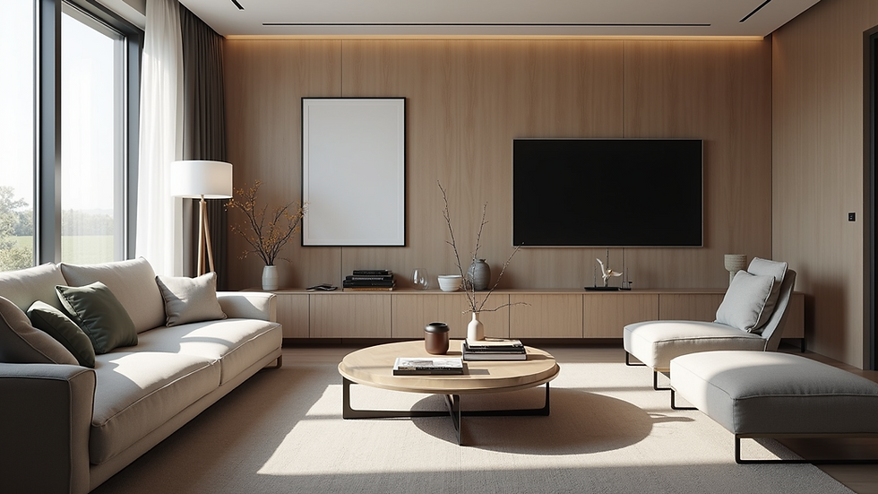 Eye-level view of a modern living room with stylish furniture