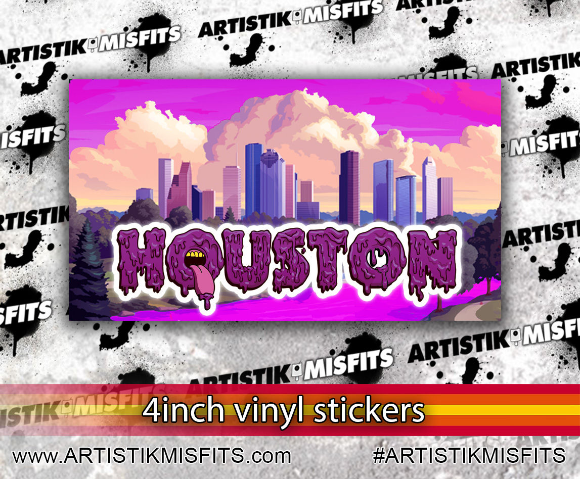 Purple Houston Skyline, 4 inch Sticker