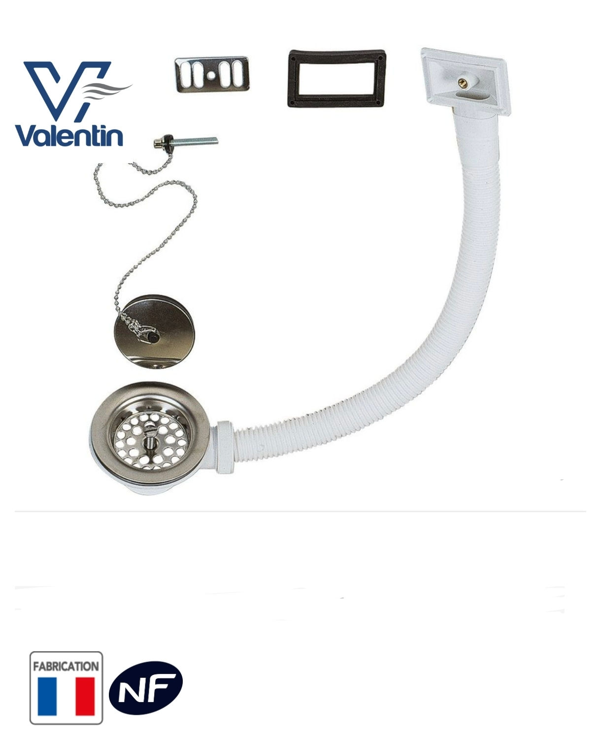 Bonde d'évier - VALENTIN - A bouchon-chainette - Avec trop plein - Ø 60 mm Valen