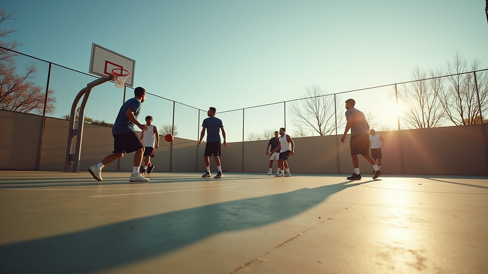 Eye-level view of a basketball court with players practicing drills