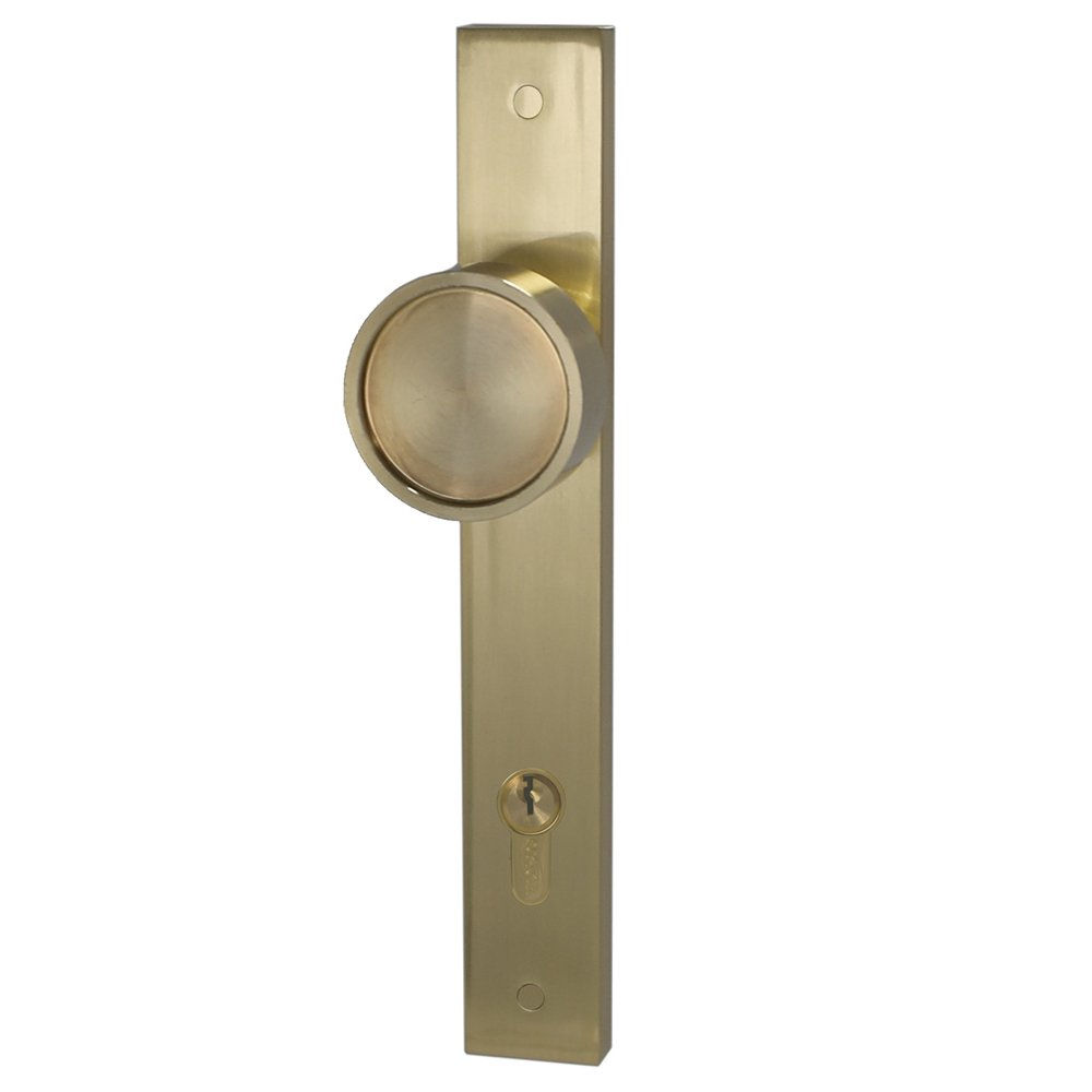 Long Plate Recessed Face Knob Entrance Set Satin Brass 225mm