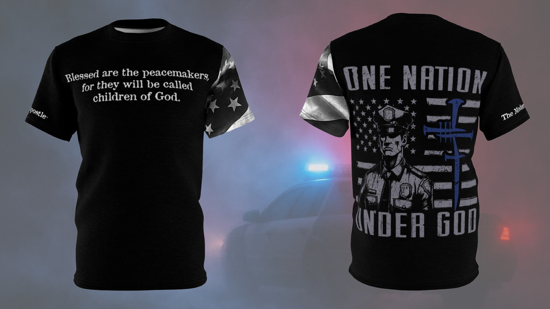 Stealth Blackout Blue Line — One Nation Under God T-Shirt