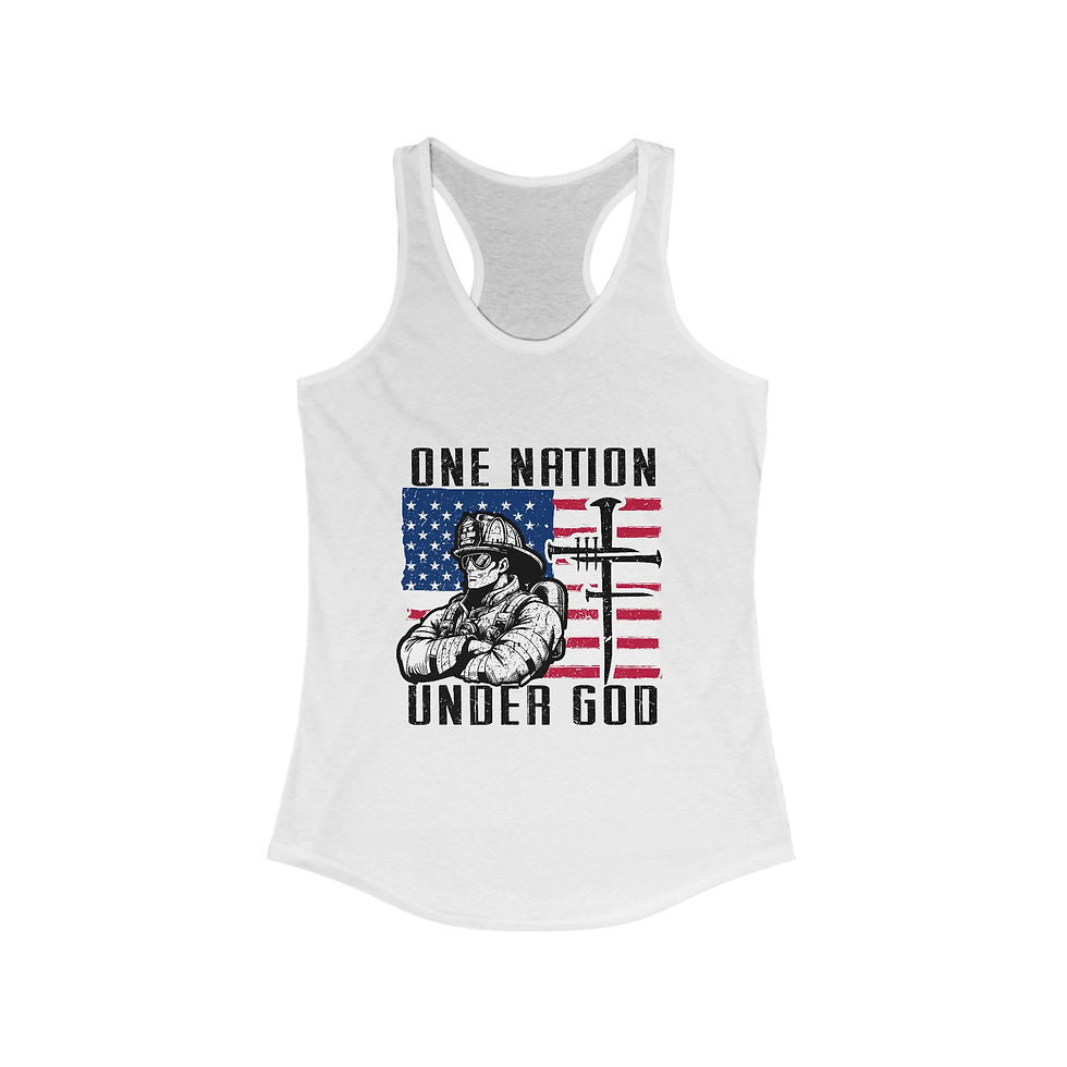 Firefighter - Red White & Blue - One Nation Under God - Womens Racerback Tank