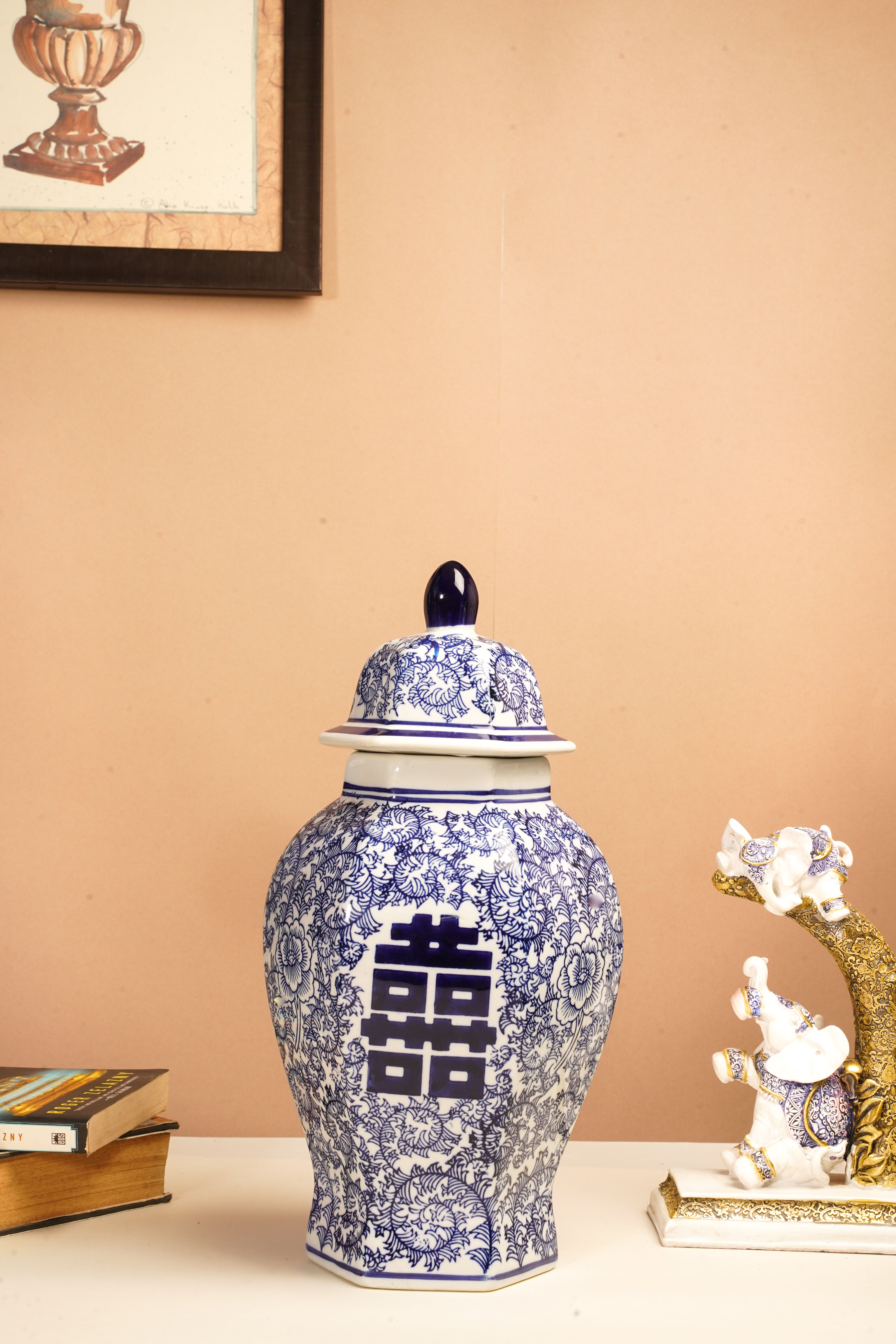 Blue and White Letter Urn