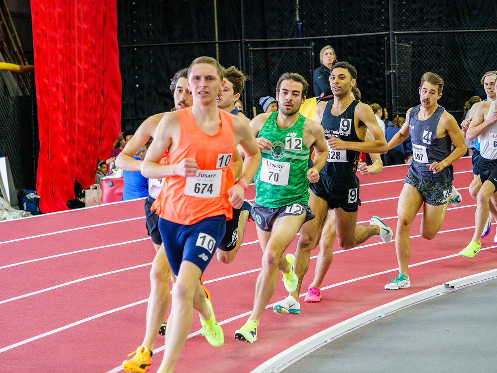 Ziggy Goddard leads early in the men's one mile race at the USATF NE Indoor Track & Field Championship on February 22, 2026.