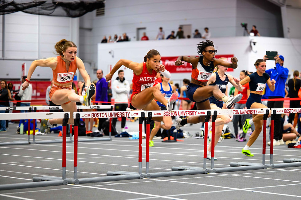 Iman Roka hurdles to win at BU Valentine Invitational