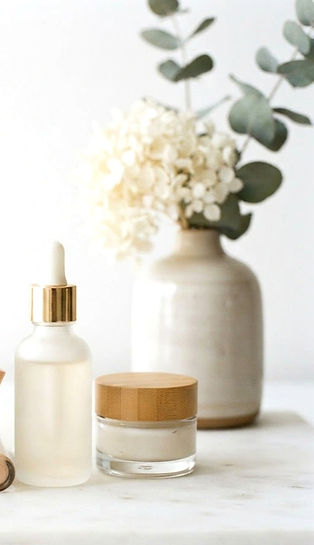white background of products like make up and skincare but no brand and do like very brigh