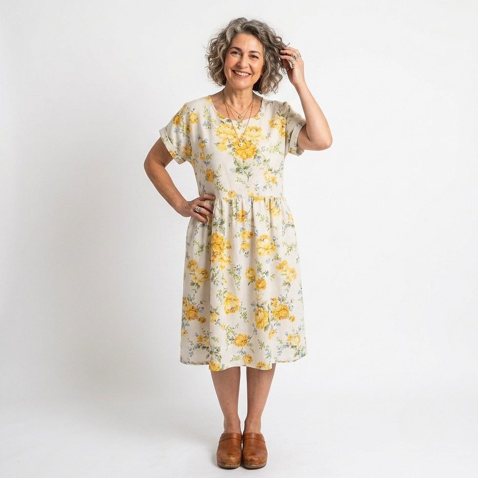 Thumbnail: Vintage Yellow Floral T-Shirt Dress | Sustainable Upcycled Summer Dress - L/XL