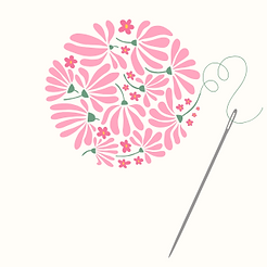 Salvaged and Seamed's logo image abstract flower circle with needle and thread coming from it