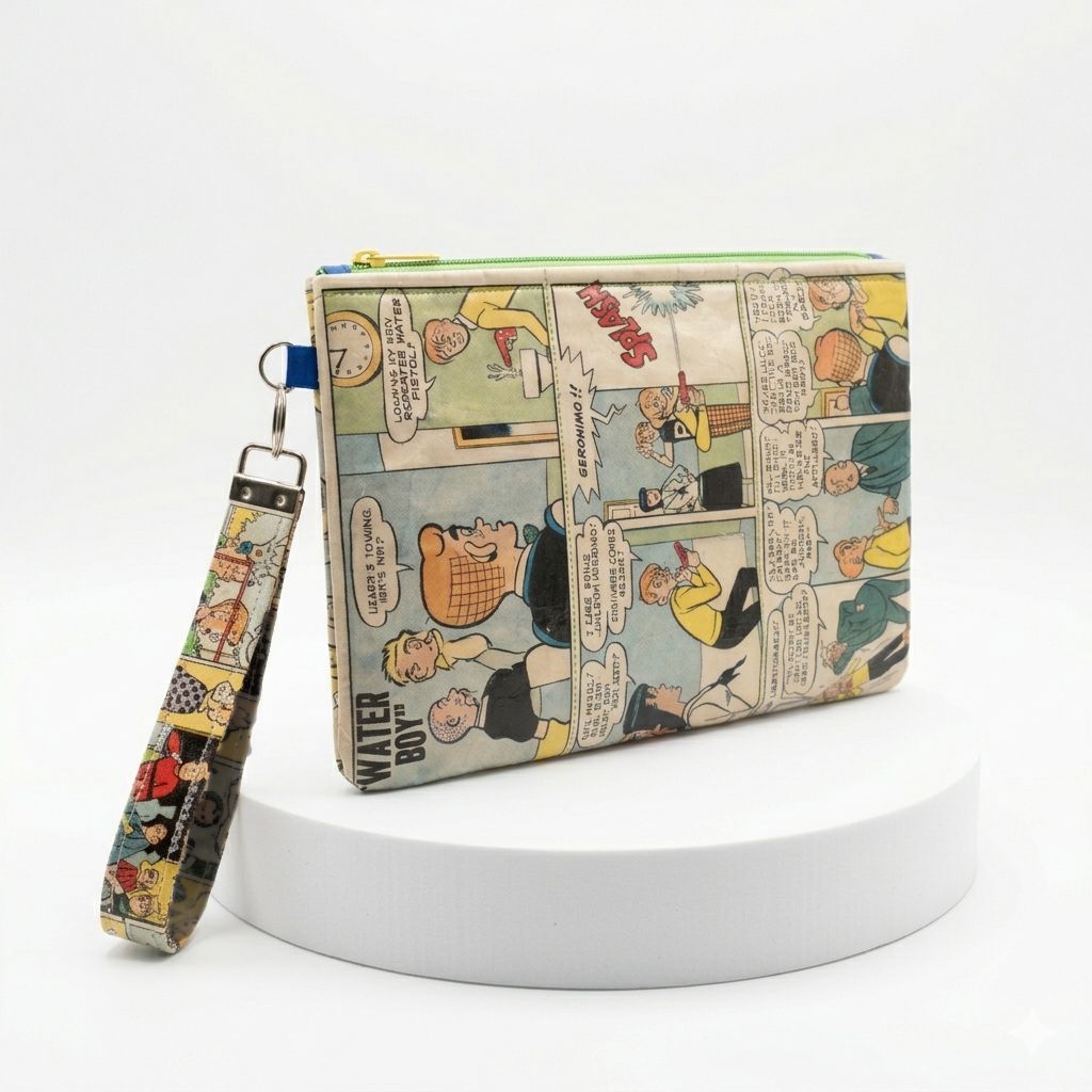 Upcycled 60s Archie Comic Book Zippered Wristlet Pouch-Water Boy