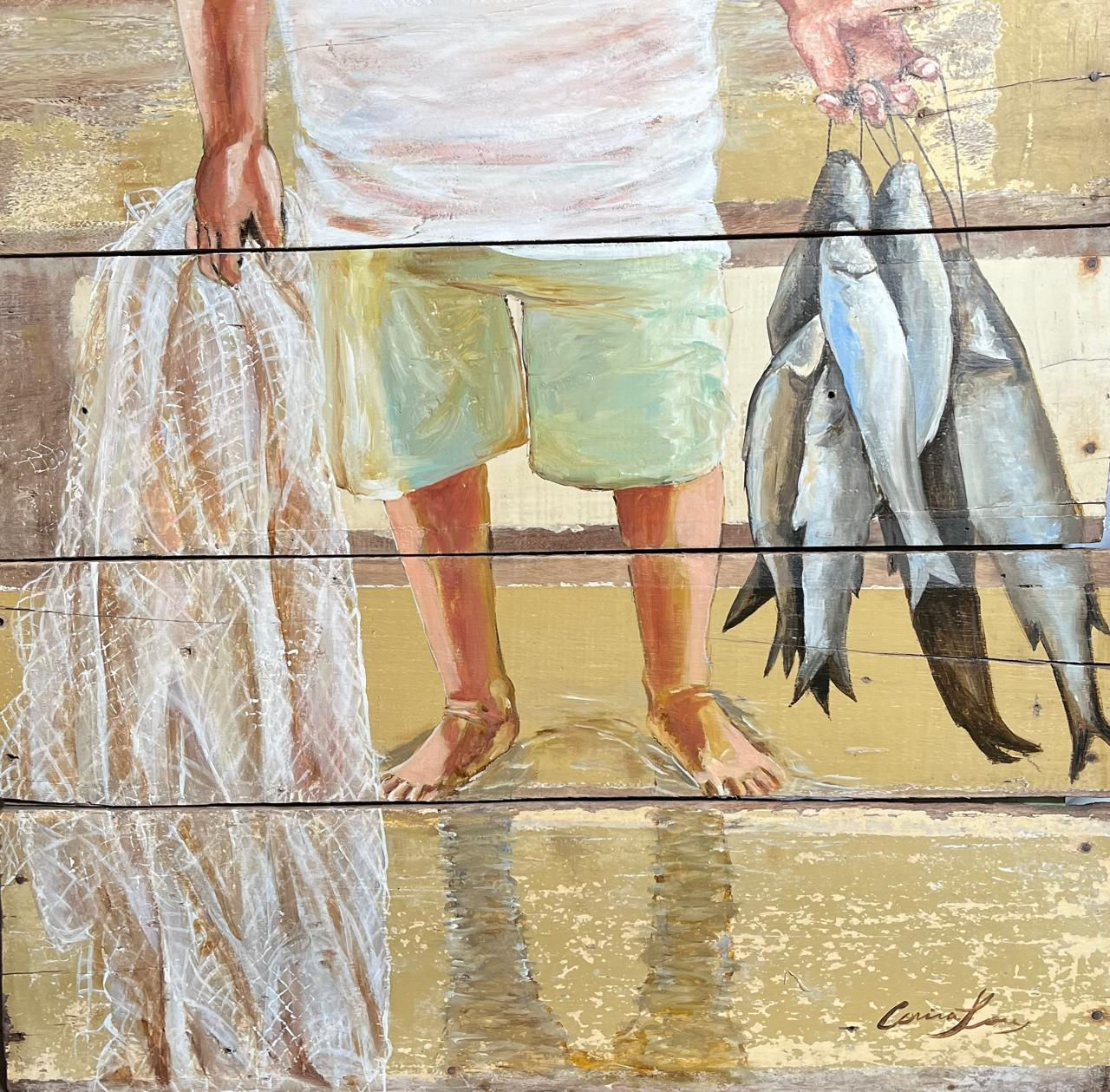 "Vem do Mar" Acrílica s/tela (90x89 cm) - Série: "Armação de Pesca