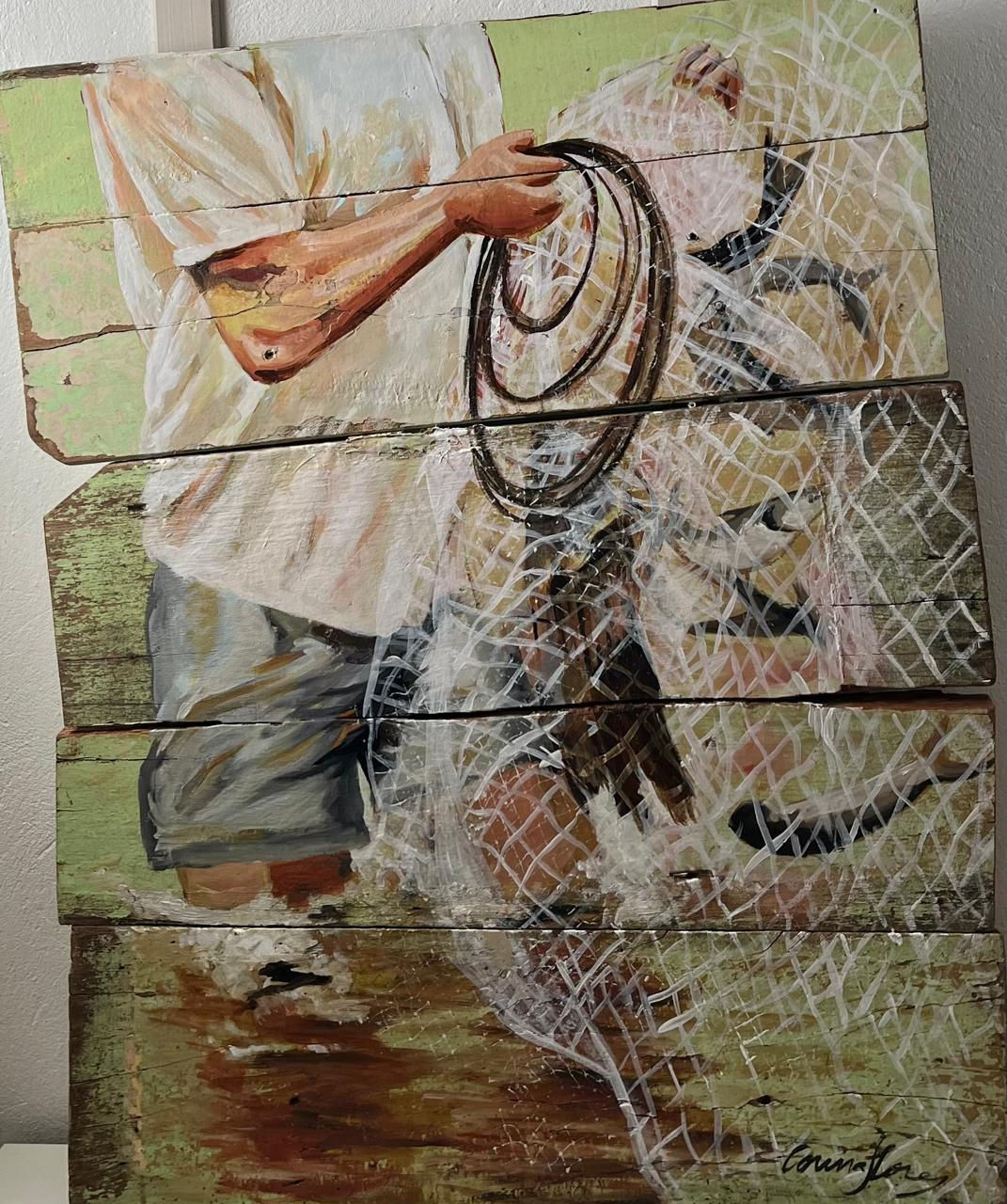 "Tarrafa ao Mar" Acrílica s/tela (79x60 cm) - Série: "Armação de Pesca