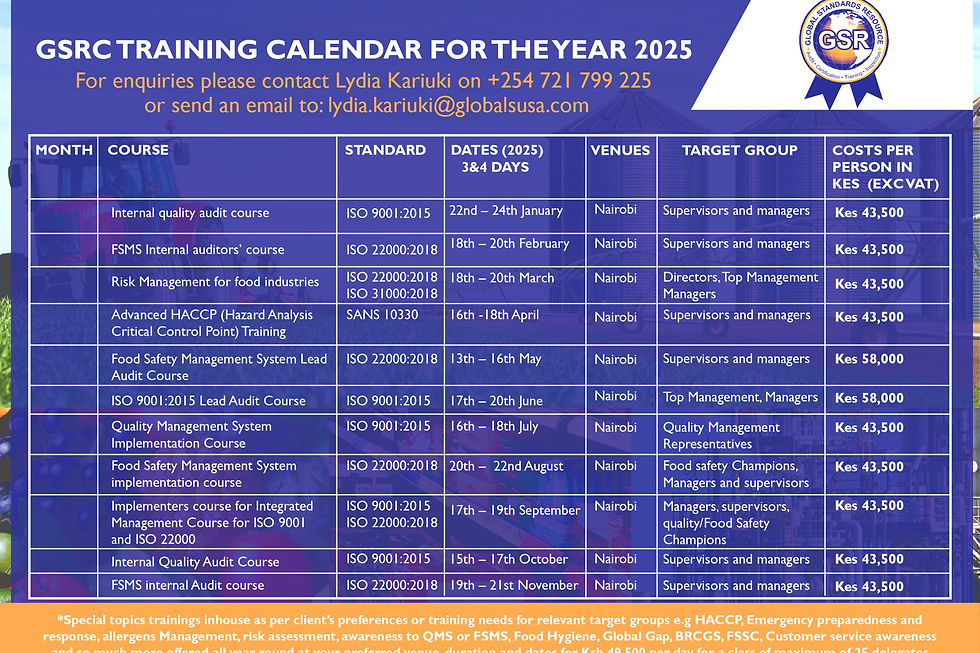GSRC TRAINING CALENDAR FOR THE YEAR 2025