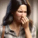 Woman smelling musty mold odor in her home.