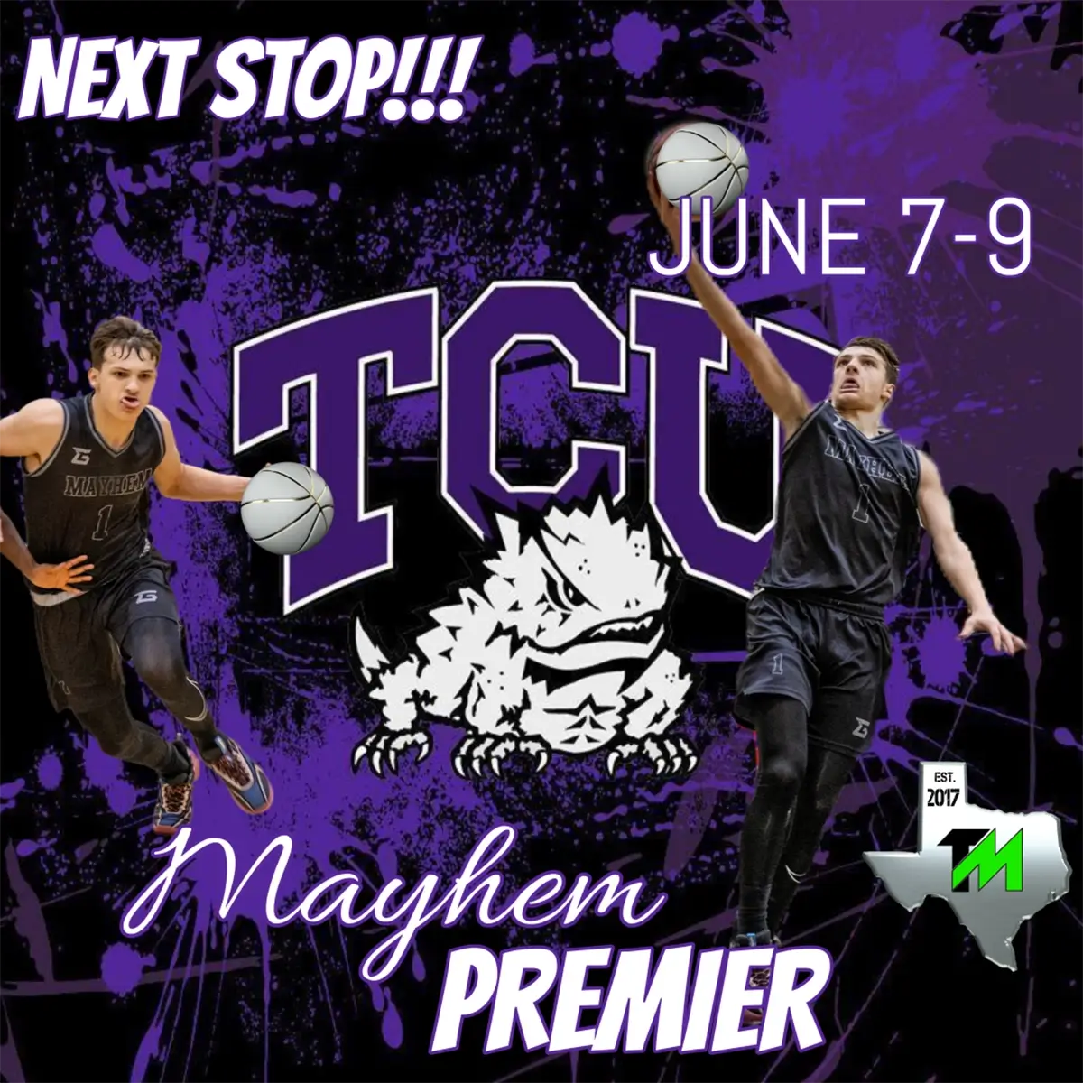 TCU team camp flyer with Mayhem Premier player.
