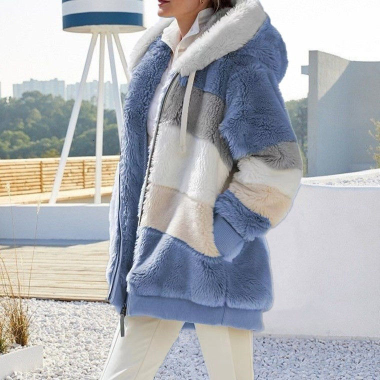 Oversized Jacket for Women 2023 New Autumn Winter Warm Plush Pocket Hooded Stree
