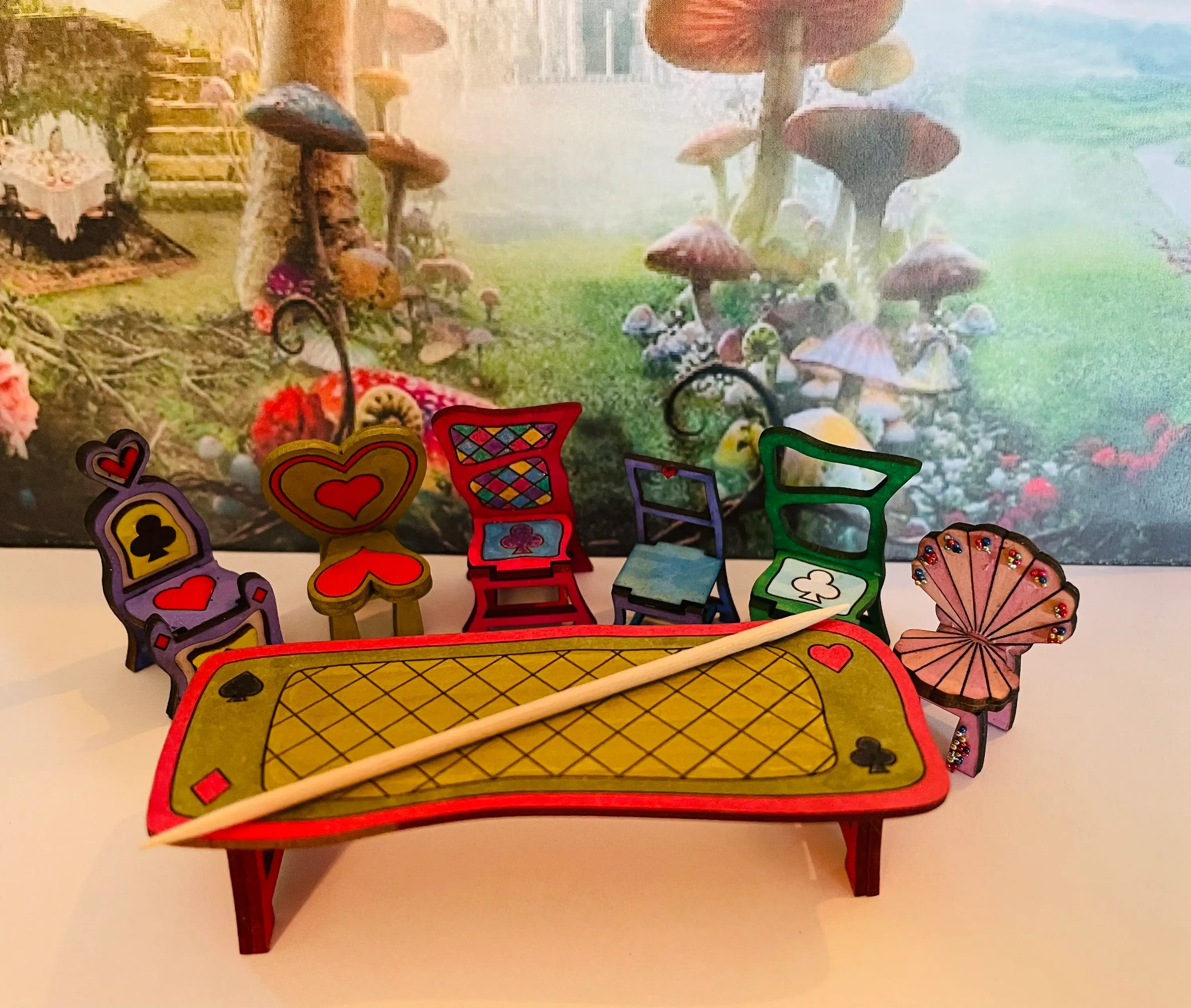 1/48th kit, Wonky Wonderland dining table and 6 chairs, quarter scale