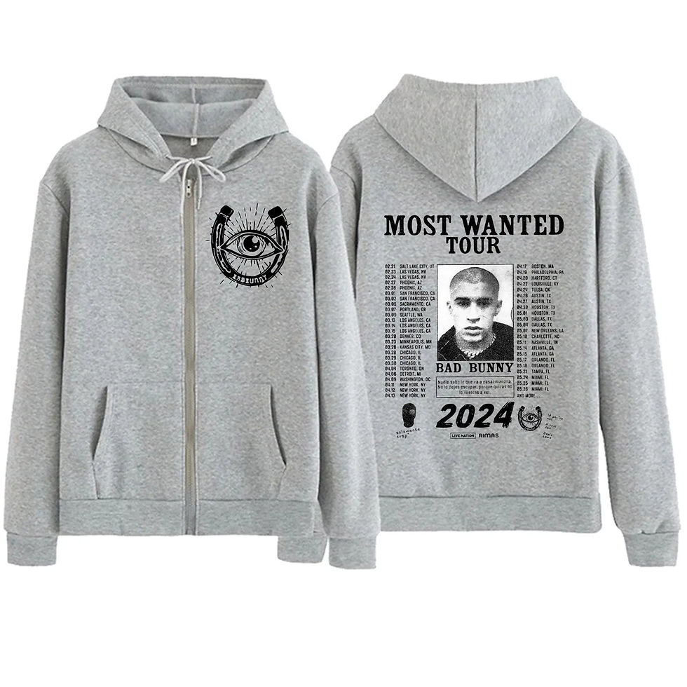 Thumbnail: Bad Bunny Most Wanted Tour Zipper Hoodie Harajuku Pullover Tops Sweatshirt Stree