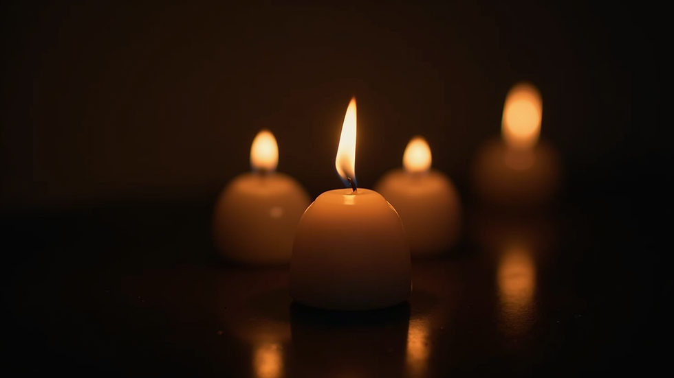 close-up view of a glowing candle flame in a dark room